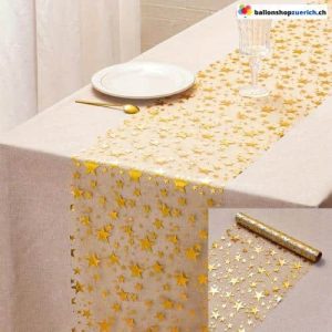 1 Rolle goldene Stern Tischläufer mit Pailletten, funkelndes Sterne-Design Tischdekoration