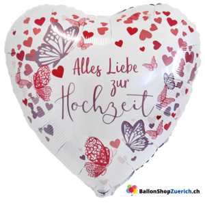 “Alles Liebe zur Hochzeit” Schmetterlinge Pink Violett Herzen – Herz Ballon LOVE F