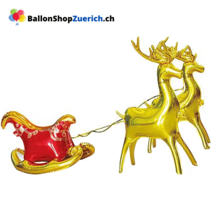 Rentier oder Rentiere mit Schlitten Weihnachten Niklaus Weihnachtsmann Geschenk Dekoration Folienbal