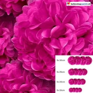 16 Stück Rosarote Papier Pom Poms Hängende Papierblumenkugel, Dekoration für Hochzeit, Geburtstag, V