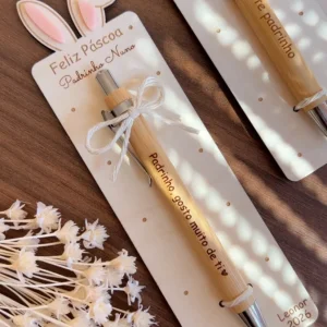 Lembrança / Caneta em Madeira e Bambu | Presente para Padrinhos, Avós e Família | Caneta Gravada com Nome