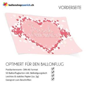 Ballonflugkarten FRISCH VERHEIRATET Herz rosa 50 Stück Wettflugkarten