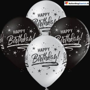 6 Stück Set “Happy Birthday” Perl Schwarz Silber Halbtransparent Latex Natur Kautschuk L