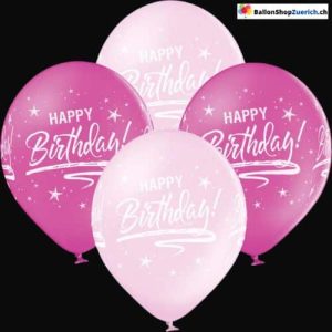 6 Stück Set “Happy Birthday” Pink / Hellpink Latex Natur Kautschuk Luftballons Ballon Ki