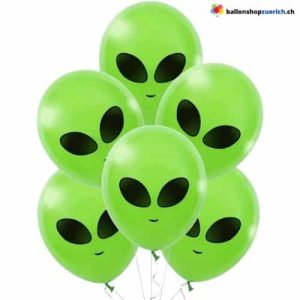 6 Stück Set Grüne Aliens Space Heliumballon Latex Natur Kautschuk Luftballons Kinder Dekorationen Pa