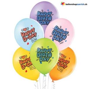 6 Stück Set Happy Birthday Graffiti Latex Natur Kautschuk Luftballons Ballon Geburtstagsfeier Dekora
