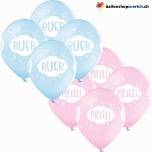 6 Stück Set Meitli oder Bueb – Girl Junge/Mädchen Ballons Baby-Dusche Dekorationen Neugeborene