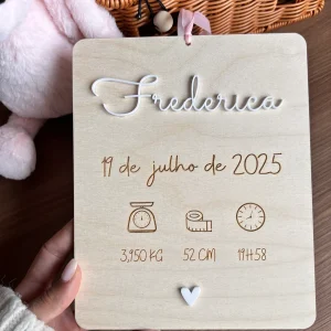 Plaquinha retangular de nascimento para bebé
