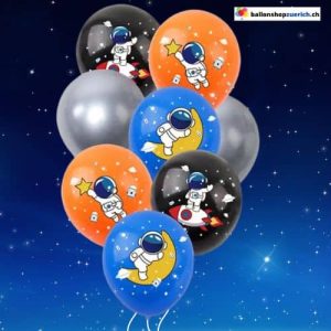 8 Stück Set – Astronaut Ufo Mond Rakete Space – Heliumballon Latex Natur Kautschuk Luftb