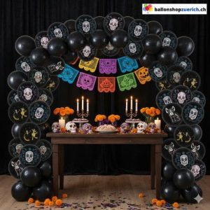 Ballon Set Dia de los Muertos Schwarz Bunt Totenkopf 50-teilig