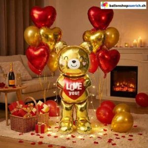Goldener Teddybär Standballon Love You 155cm