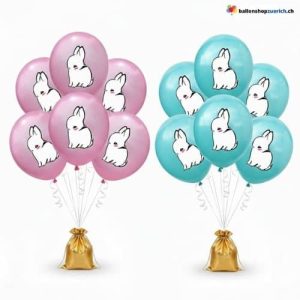 Hase Kaninchen Ballon Rosa Blau-Türkis 5er Set