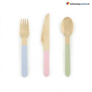 Holzbesteck Pastell für 6 Personen