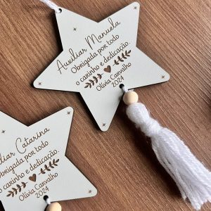 Lembrança Estrela de Natal Personalizada para educadora / Auxiliar / Professor