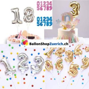 Mini Zahlen Folienballon 18cm mit Stick – Kuchen & Partydeko