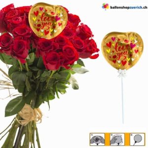 Kleiner mini Folieballon “LOVE YOU Herzchen Gold” Luftballon als Tischdekoration, als De