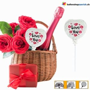 Kleiner mini Folieballon “LOVE YOU Kuss Weiss” Luftballon als Tischdekoration, als Dekor