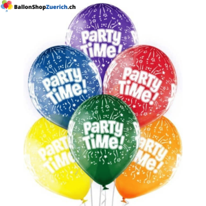 6 Stück Set “Party Time” Latex Natur Kautschuk Luftballons Ballon Kinder Geburtstagsfeie