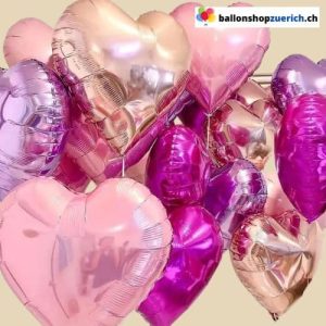 Luftballone Herz Medium Set 10 Stück  Lila Rosegold Pink Gemischt –  Folie Heliumballone &#821