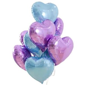 Luftballone Herz Medium Set 10 Stück Lila und Blau Gemischt – Folie Heliumballone – Lieb