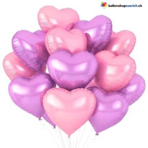 Luftballone Herz Medium Set 10 Stück Lila und Pink Gemischt –  Folie Heliumballone – Lie