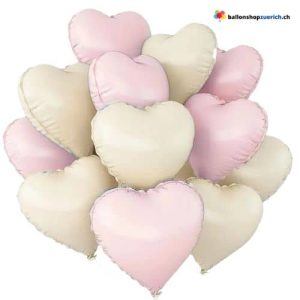 Luftballone Herz Medium Set 10 Stück Pastell Pink und Milchweiss Folie Heliumballone – Liebe H