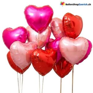 Luftballone Herz Medium Set 10 Stück  Rosarot Rot Pink Gemischt –  Folie Heliumballone –
