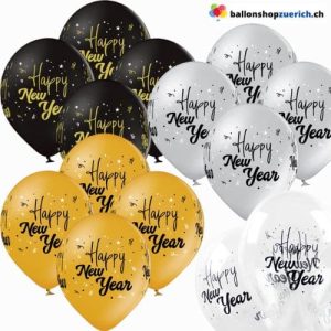 50 Stück Happy New Year Luftballons Heliumballons Natur Kautschuk  Dekoration Gold, Silber, Transpar