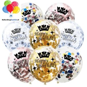 Luftballons Set 10 Stück Konfetti Ballons Happy Birthday Silber, Rose Gold, Gold oder Color