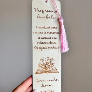 Marcador de Livros personalizado – Presente para Educadora, Professor ou Auxiliar com Frase de Agradecimento