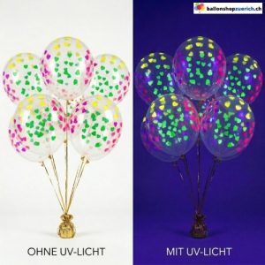 Neon Herz Ballon UV-Glow Transparent 6er-Set