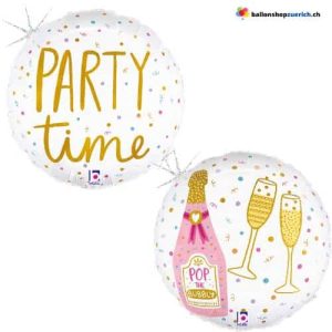 Luftballon PARTY TIME CHAMPAGNER POP THE BUBBLY Folie Ballon Dekoration Heliumballon