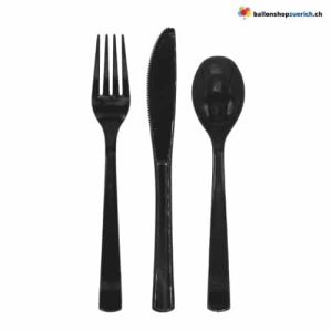 Plastikbesteck Schwarz wiederverwendbar 18-teilig