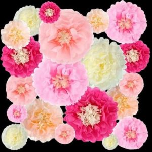 Rosa Pfirsich Lila Milchweiss Farbige Seidenpapier Blumen Set für Tischdekoration oder Geschenkdekor