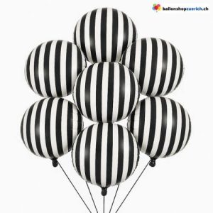 Rund gestreifter Folienballon Schwarz-Weiss