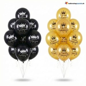 Russisch Geburtstag Ballon Krone Gold Schwarz