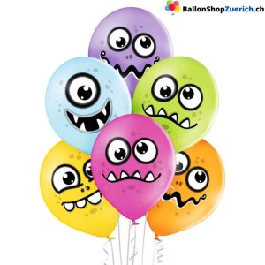 6 Stück Set bunte “Monster” Carton Latex Natur Kautschuk Luftballons Ballons Kinderballo
