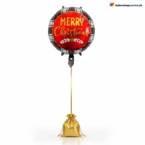 Weihnachtsballon Merry Christmas Rot Karo Muster Tartan