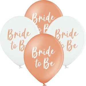 5 Stück Bride to be – Braut zu sein, Weiss oder Rosegold Latex Ballons Junggesellinnenabschied