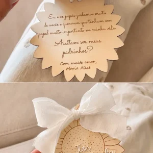 Convite Personalizado para Padrinhos em Girassol Surpresa de Madeira | Pedido Especial para Madrinha, Padrinho, Avós e Família