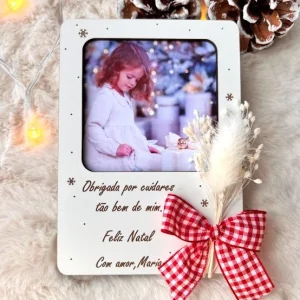 Moldura de Natal Personalizada em MDF Branco com Foto – Presente de Natal Único para Educadoras, Avós, Madrinhas, Pais e Amigos